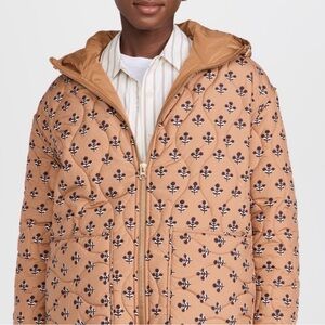 Marea by Liz Joy Tan Quilted Women's Jacket with Black Pattern